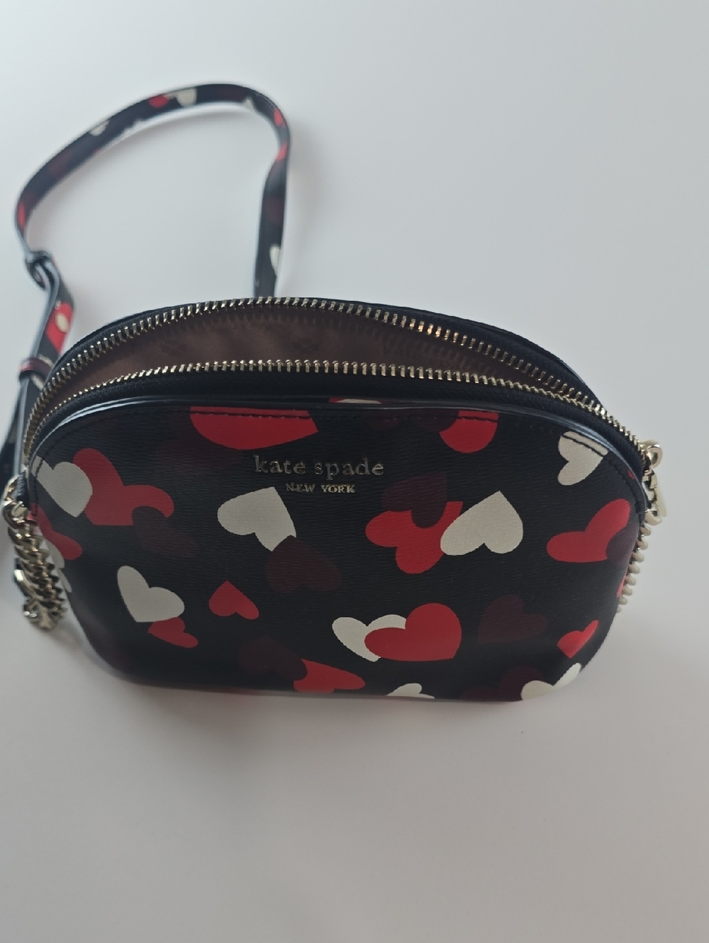 kate spade Black Heart-Print Crossbody with Red and White Accents